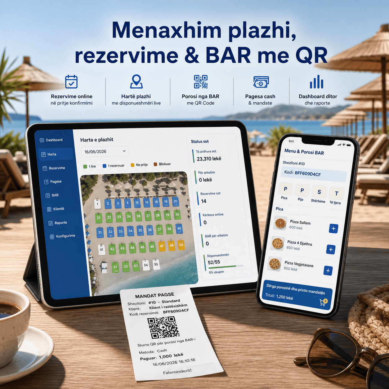 Beach Manager software for beach reservations and QR BAR orders